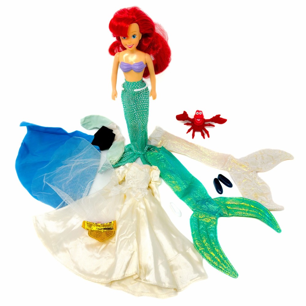 Disney Ariel The Little Mermaid Doll 1991 Sebastian Outfits Wedding Dress Set